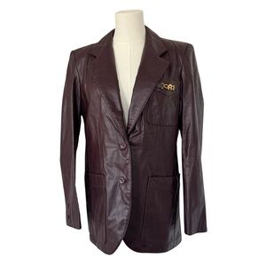 Vintage Etiennne Aigner Dark Cherry Genuine Leather Blazer Jacket Size 10